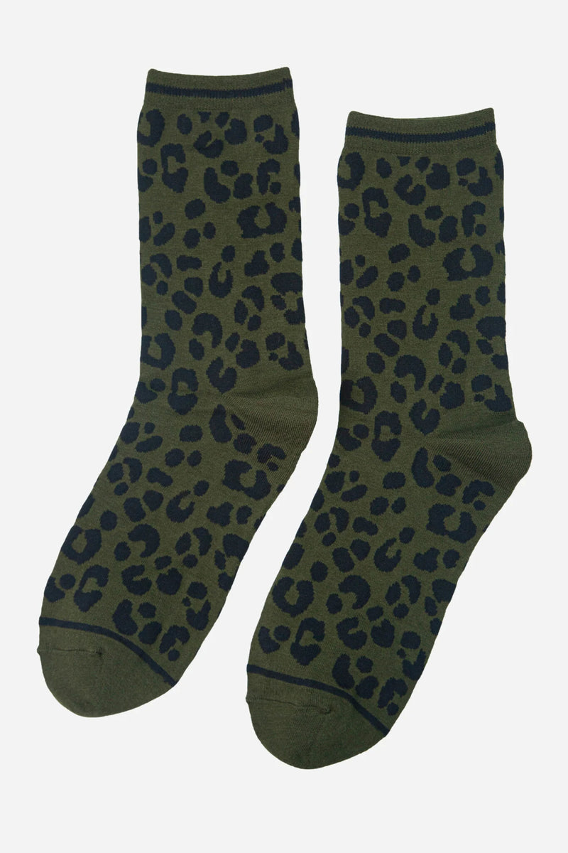 Forest Green Leopard Print Socks