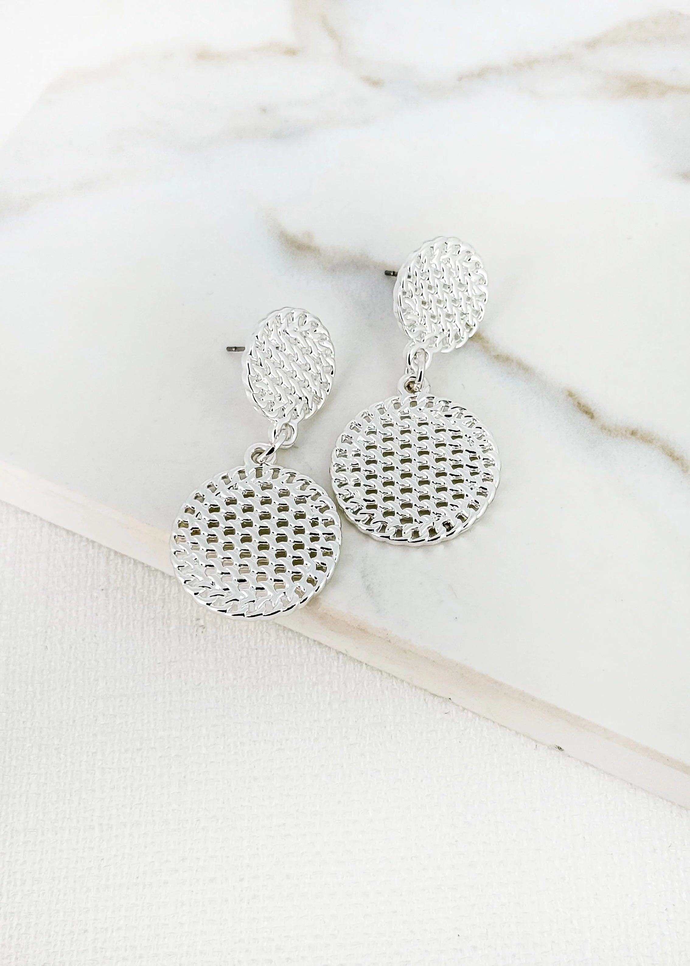 Envy Silver Textured Double Circle Earrings