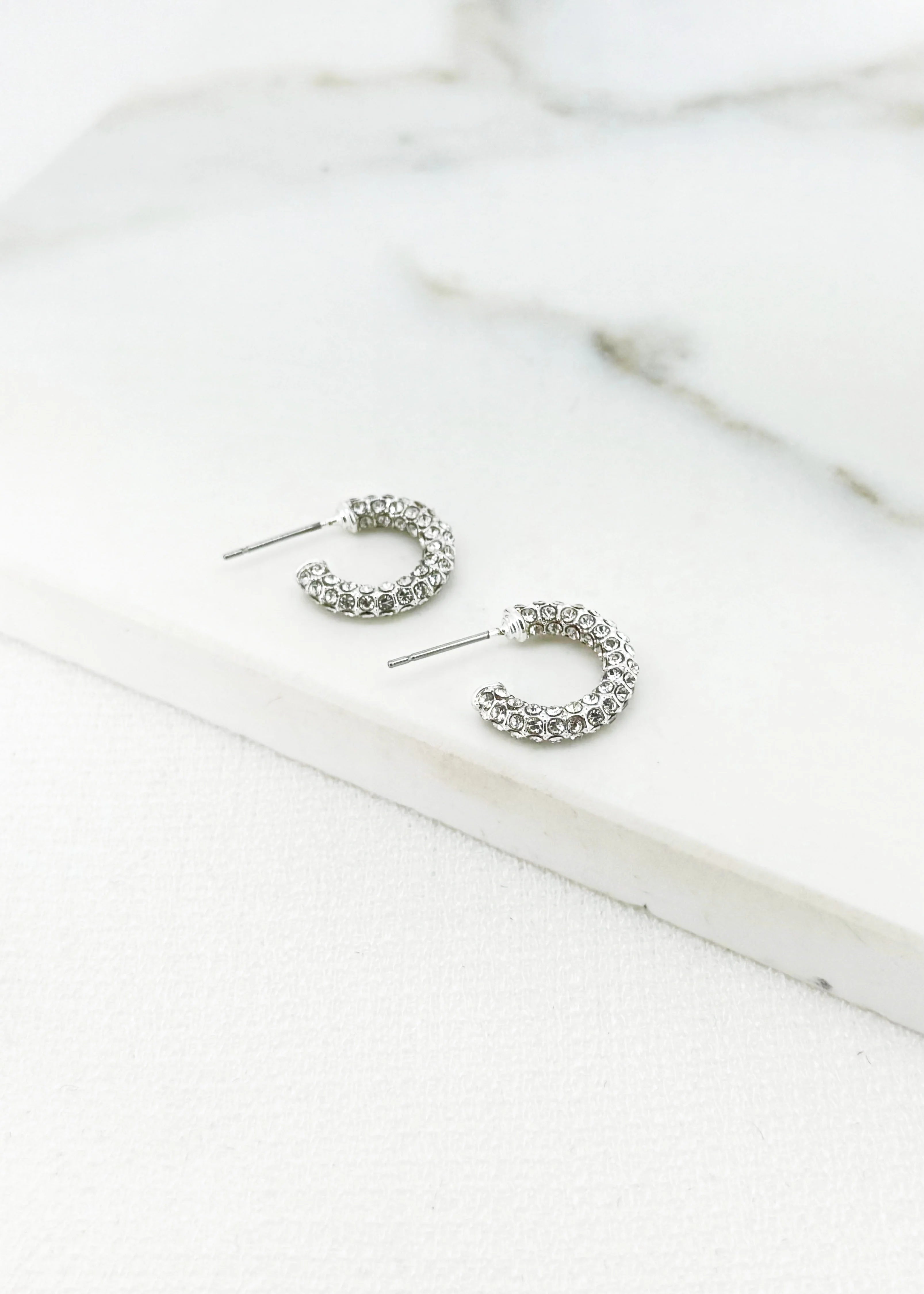 Envy Silver Diamante Hoop Earrings
