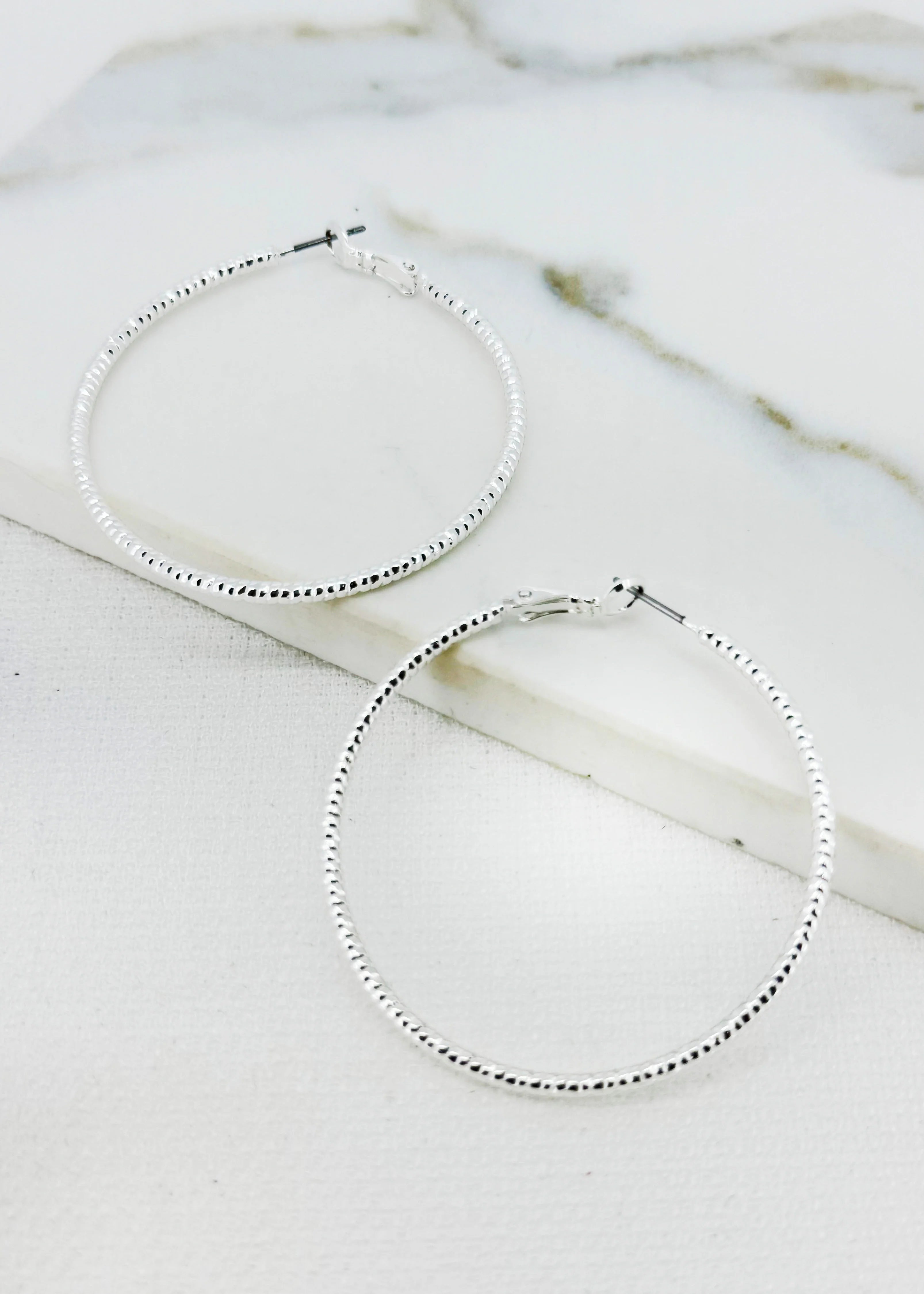 Envy Silver Large Textured Hoop Earrings