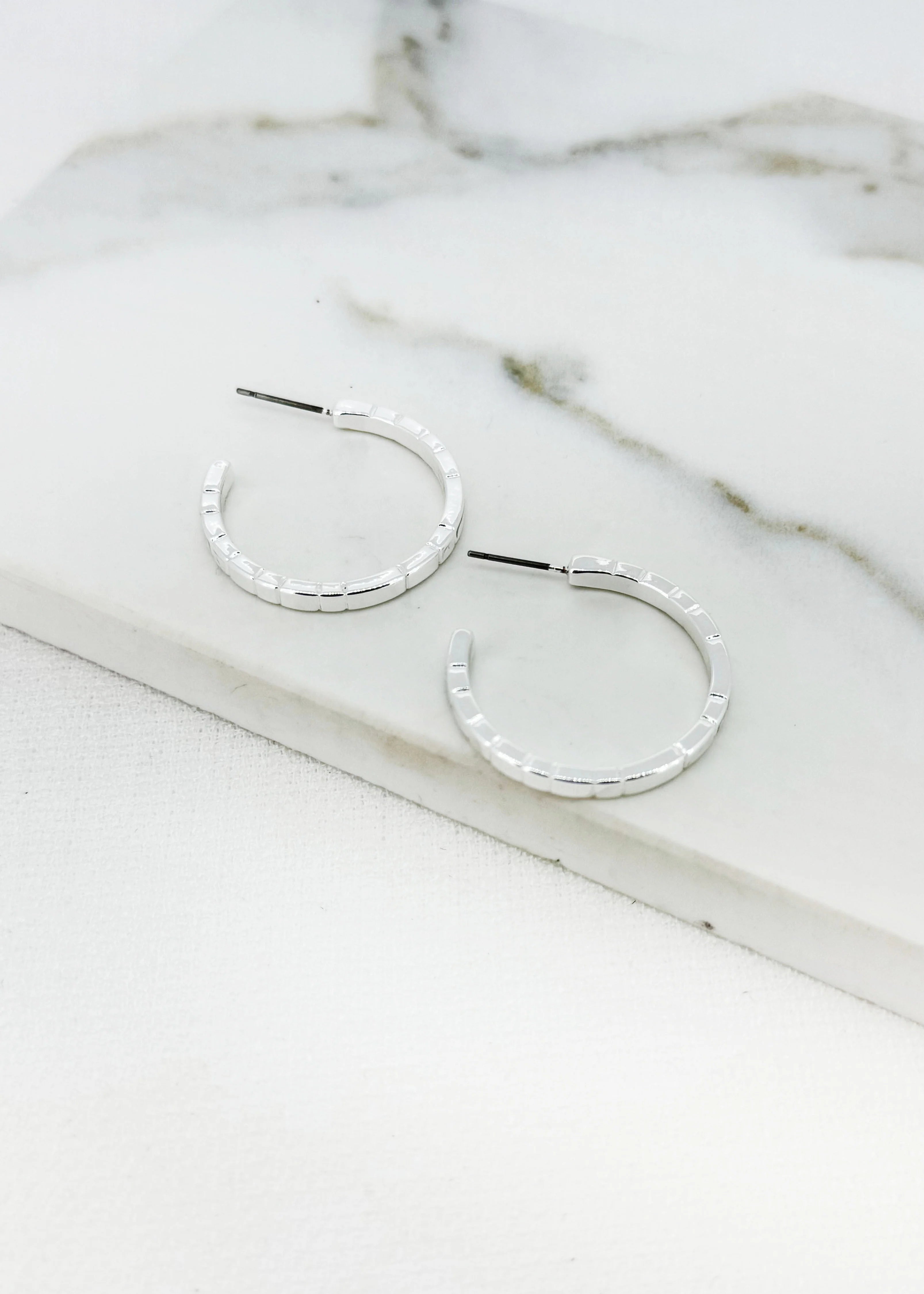Envy Silver Textured Hoop Earrings