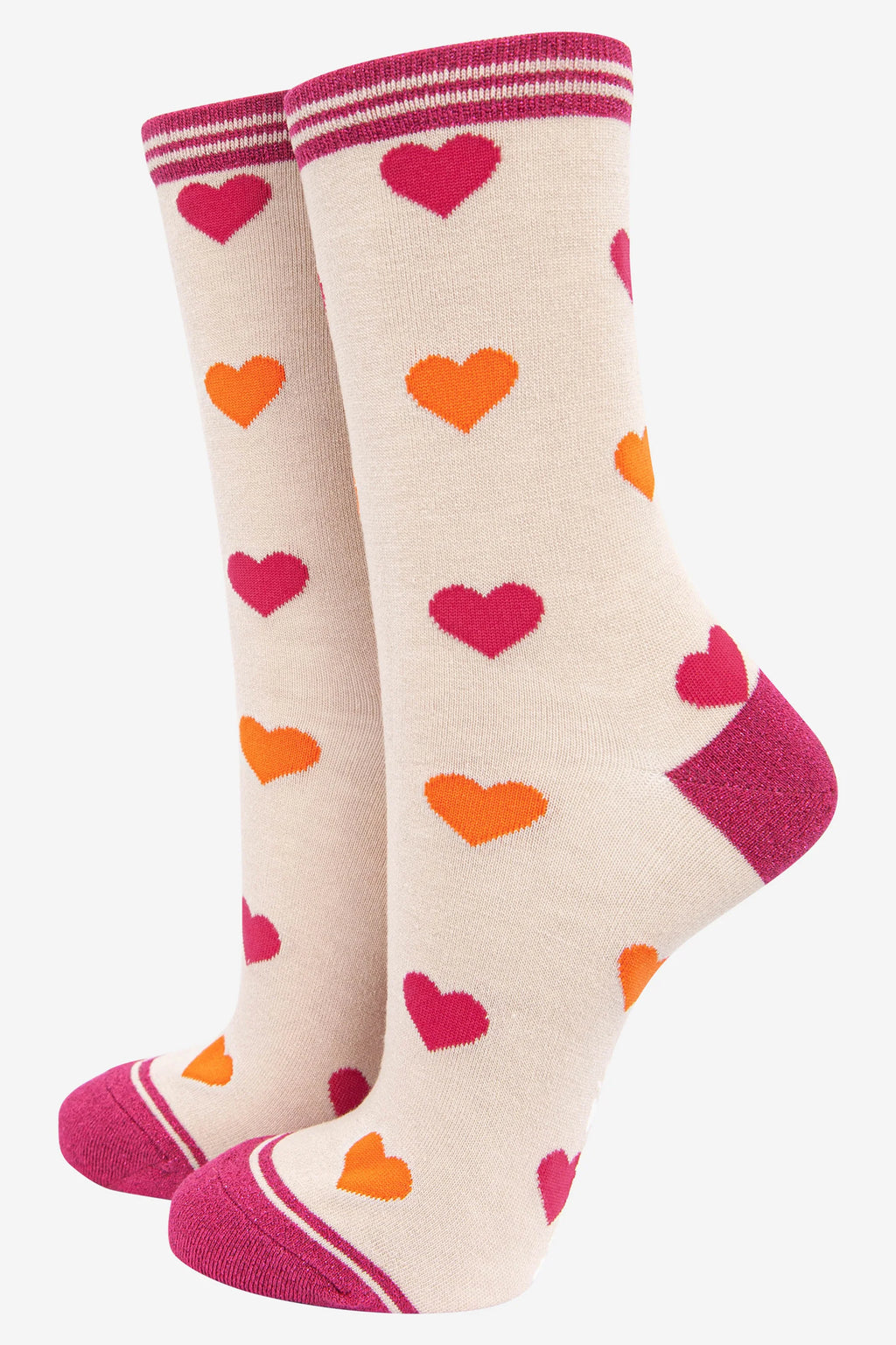 Two Tone Heart Glitter Socks