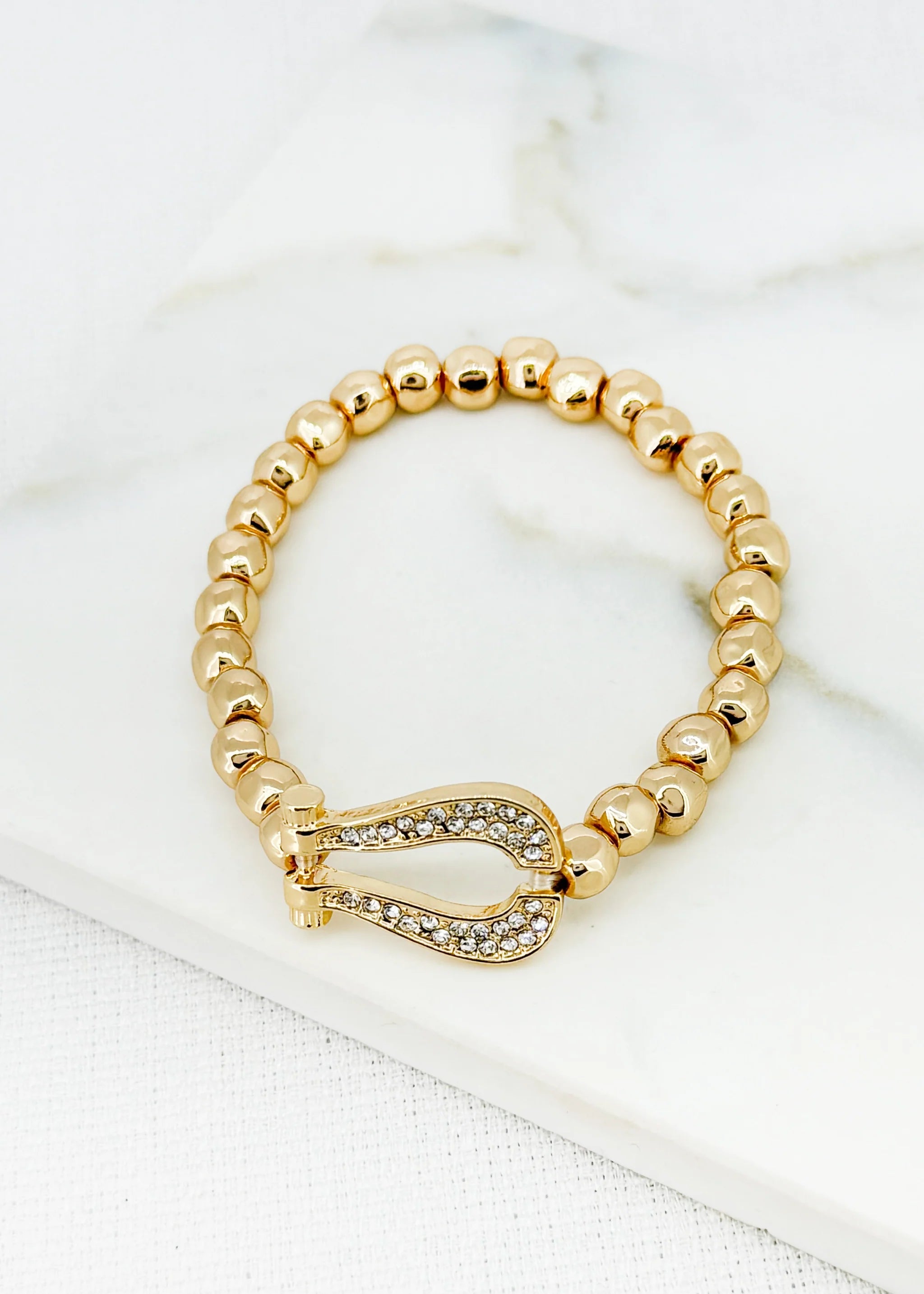 Envy Gold Stretch Bracelet with Crystal Horseshoe