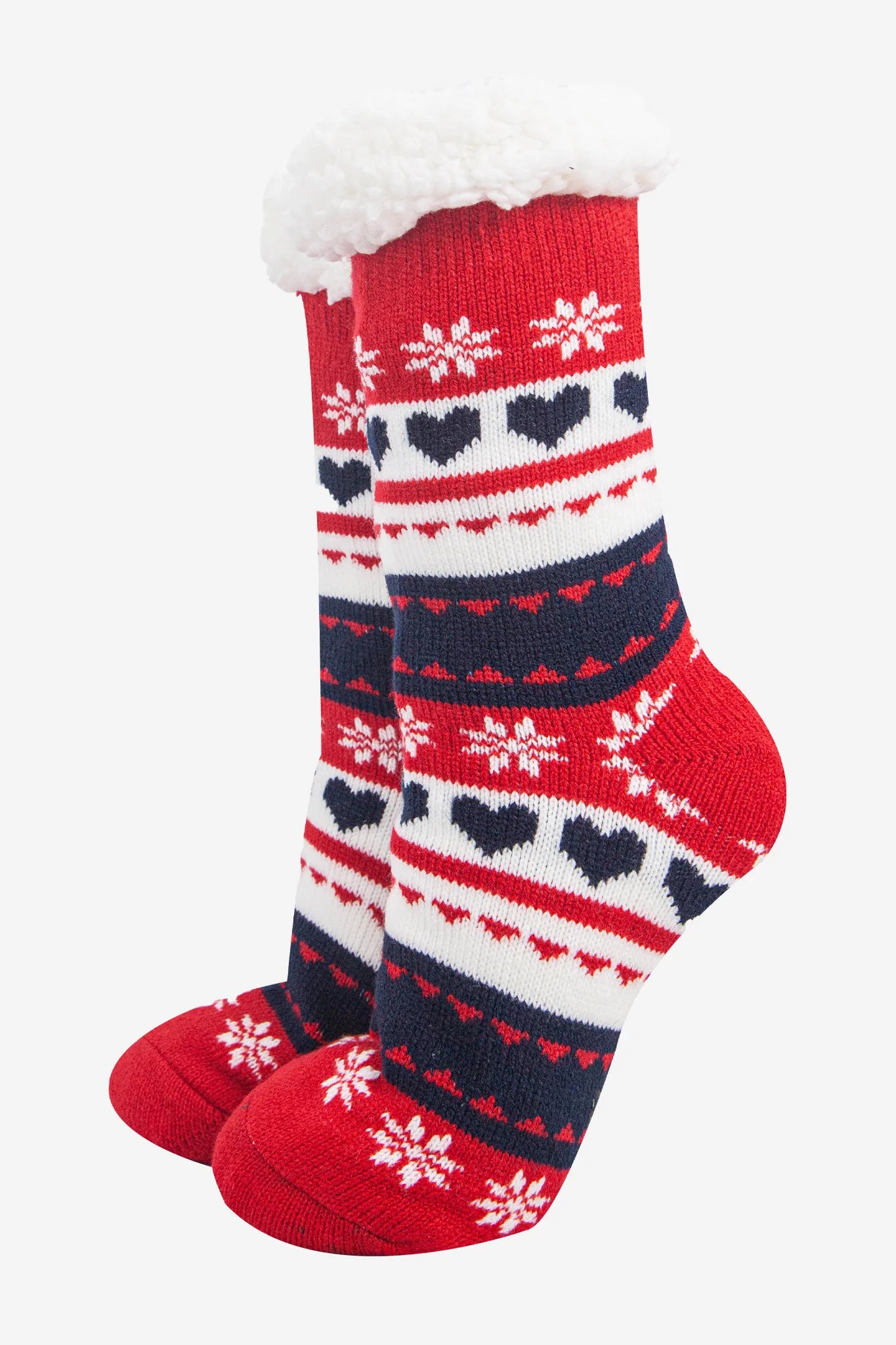 Fair Isle Navy & Red Slipper Socks