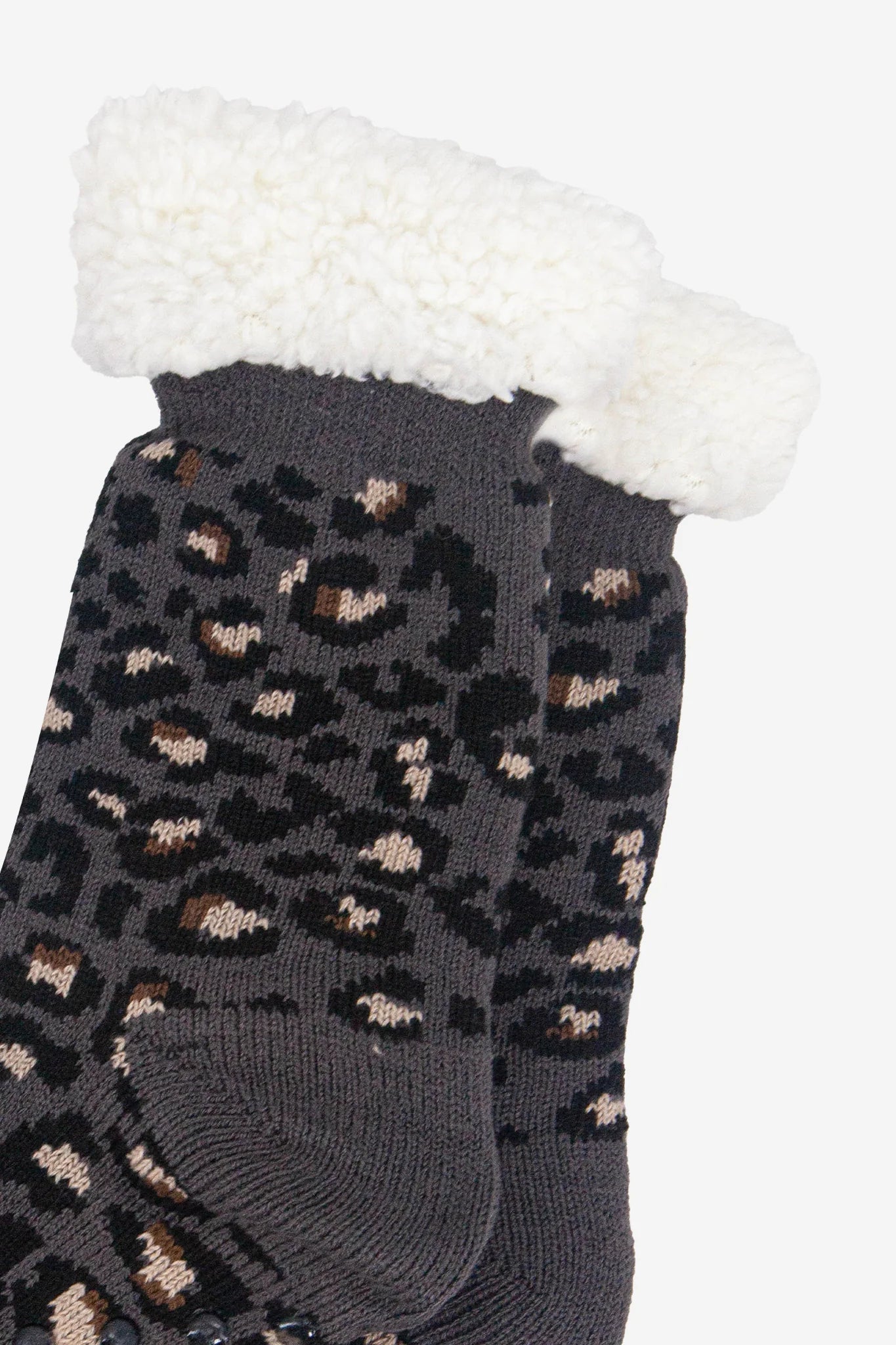 Dark Grey Leopard Print Slipper Socks
