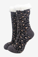 Dark Grey Leopard Print Slipper Socks