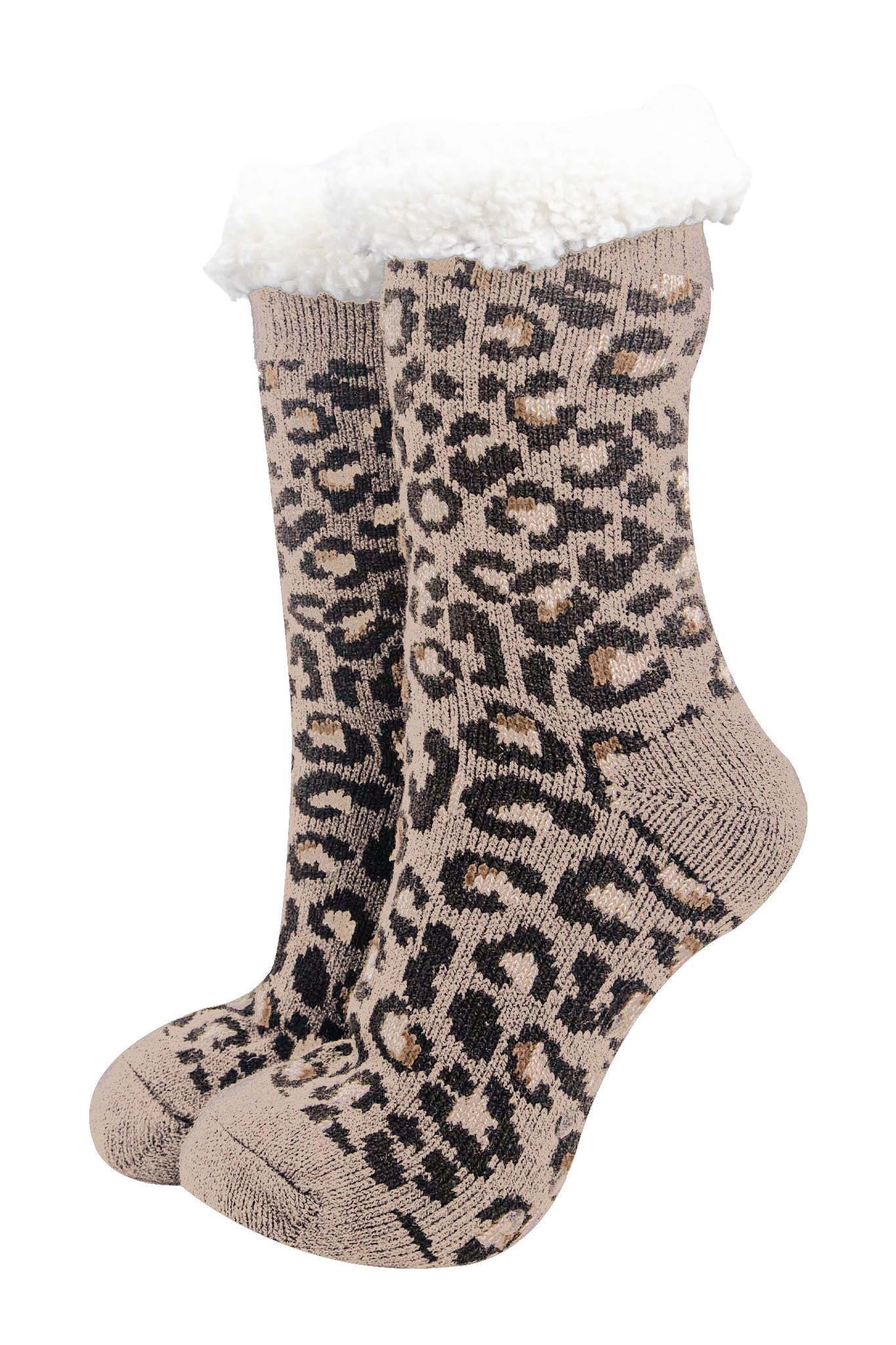 Neutral Leopard Print Slipper Socks