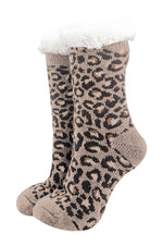 Neutral Leopard Print Slipper Socks