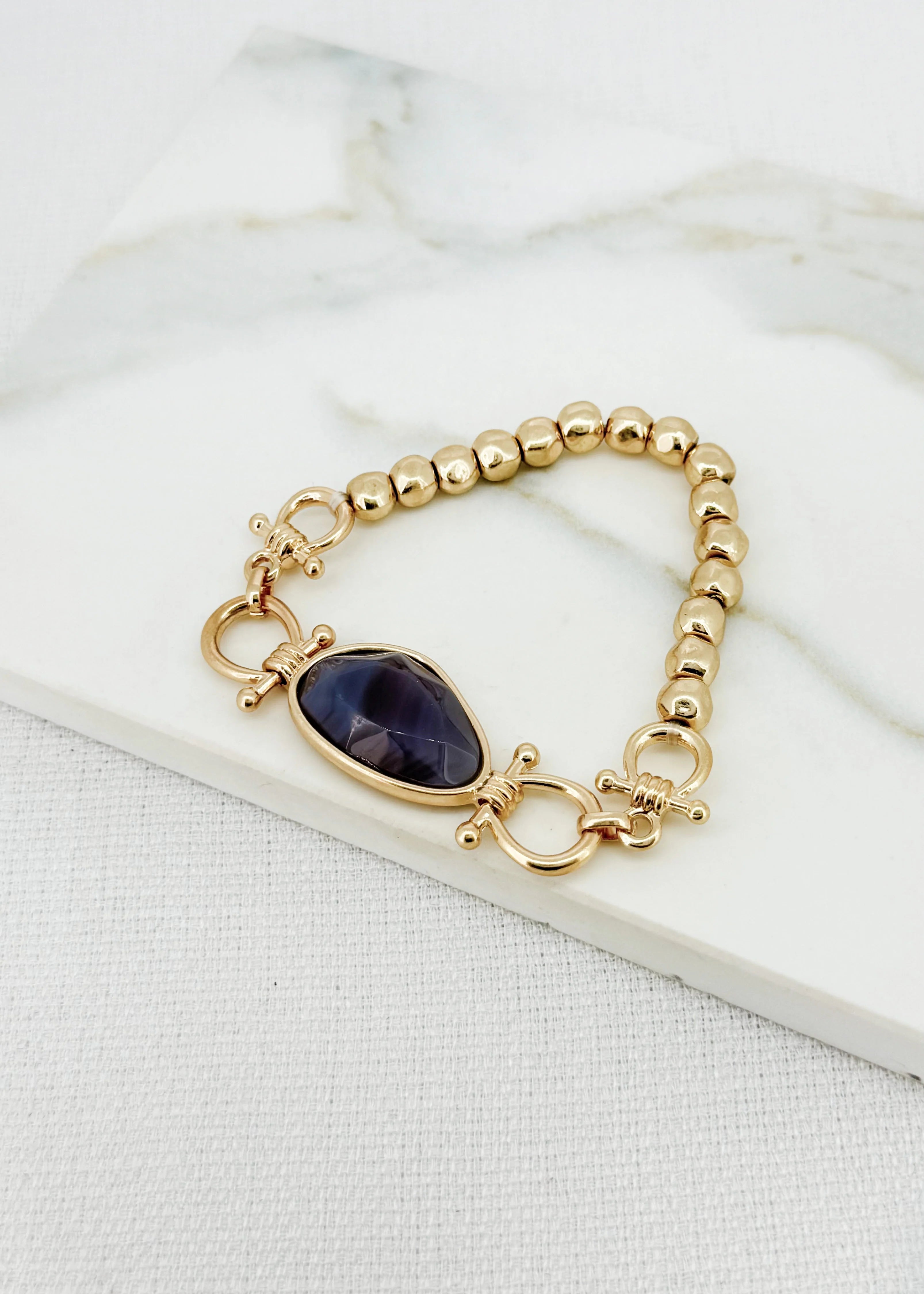 Envy Gold Stretch Bracelet with Grey Semi-Precious Stone
