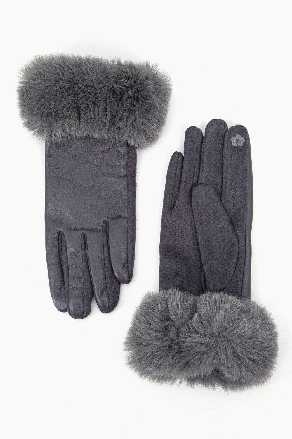 Grey fur trim gloves discount
