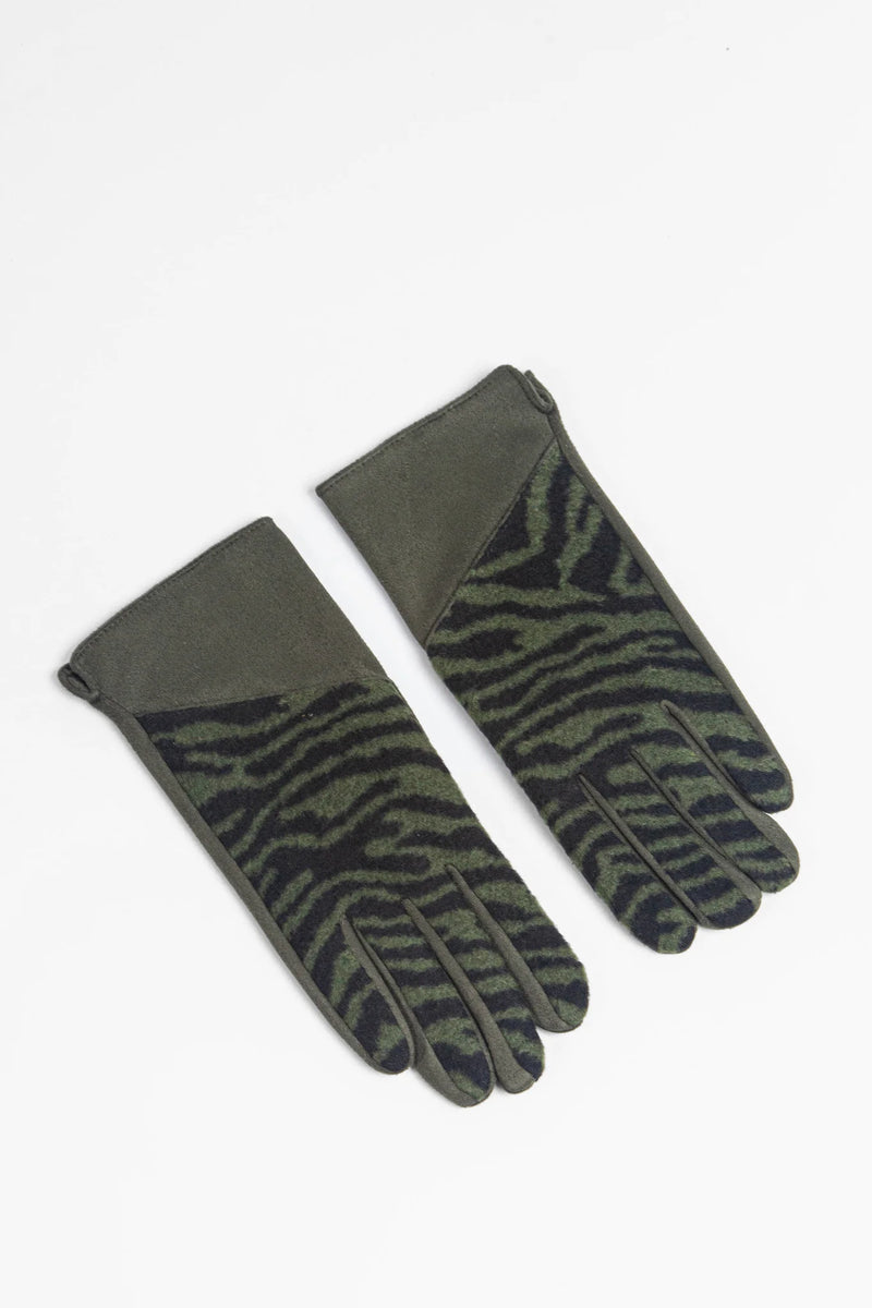 Khaki Zebra Print Gloves