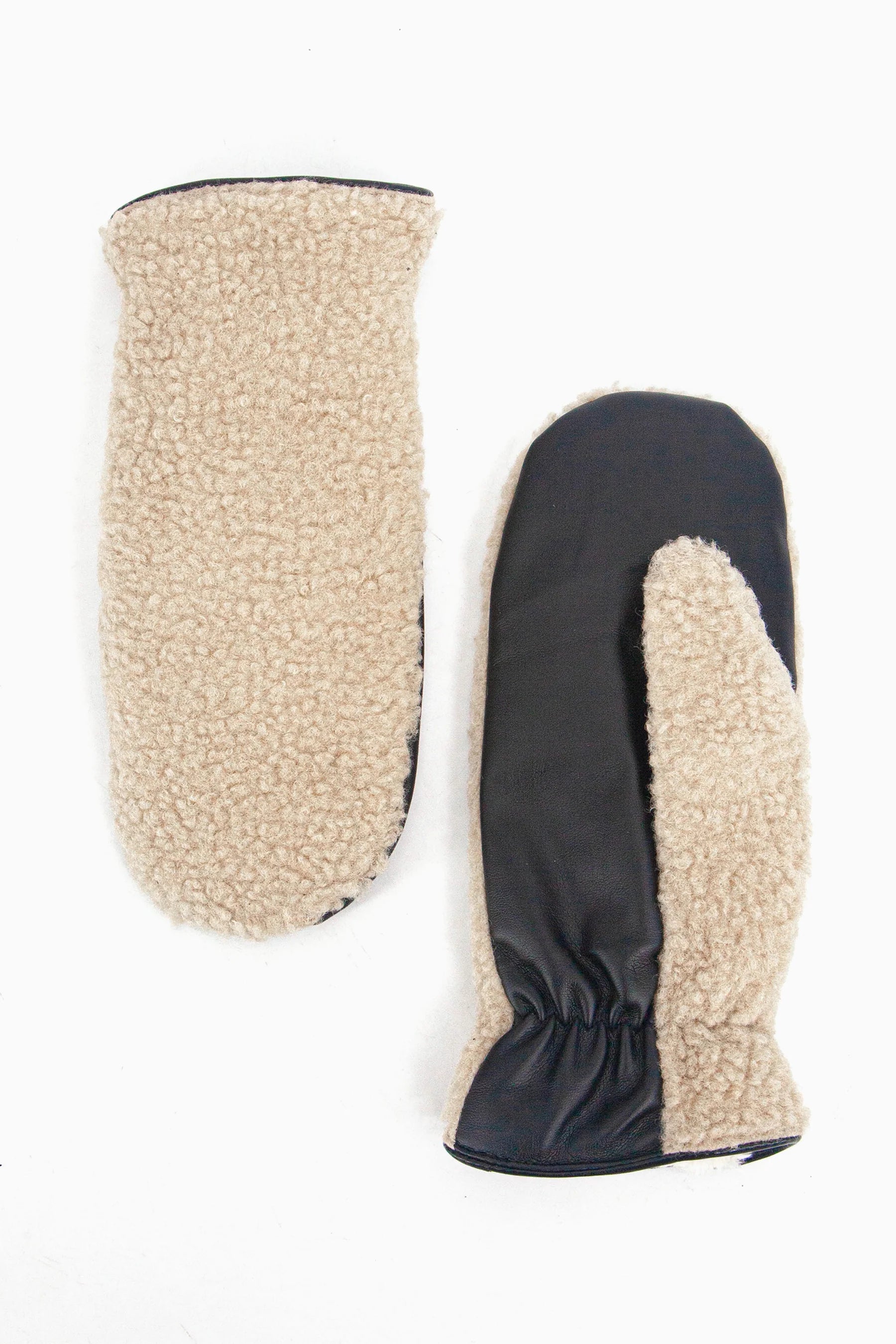 Cream Borg Fleece Mittens