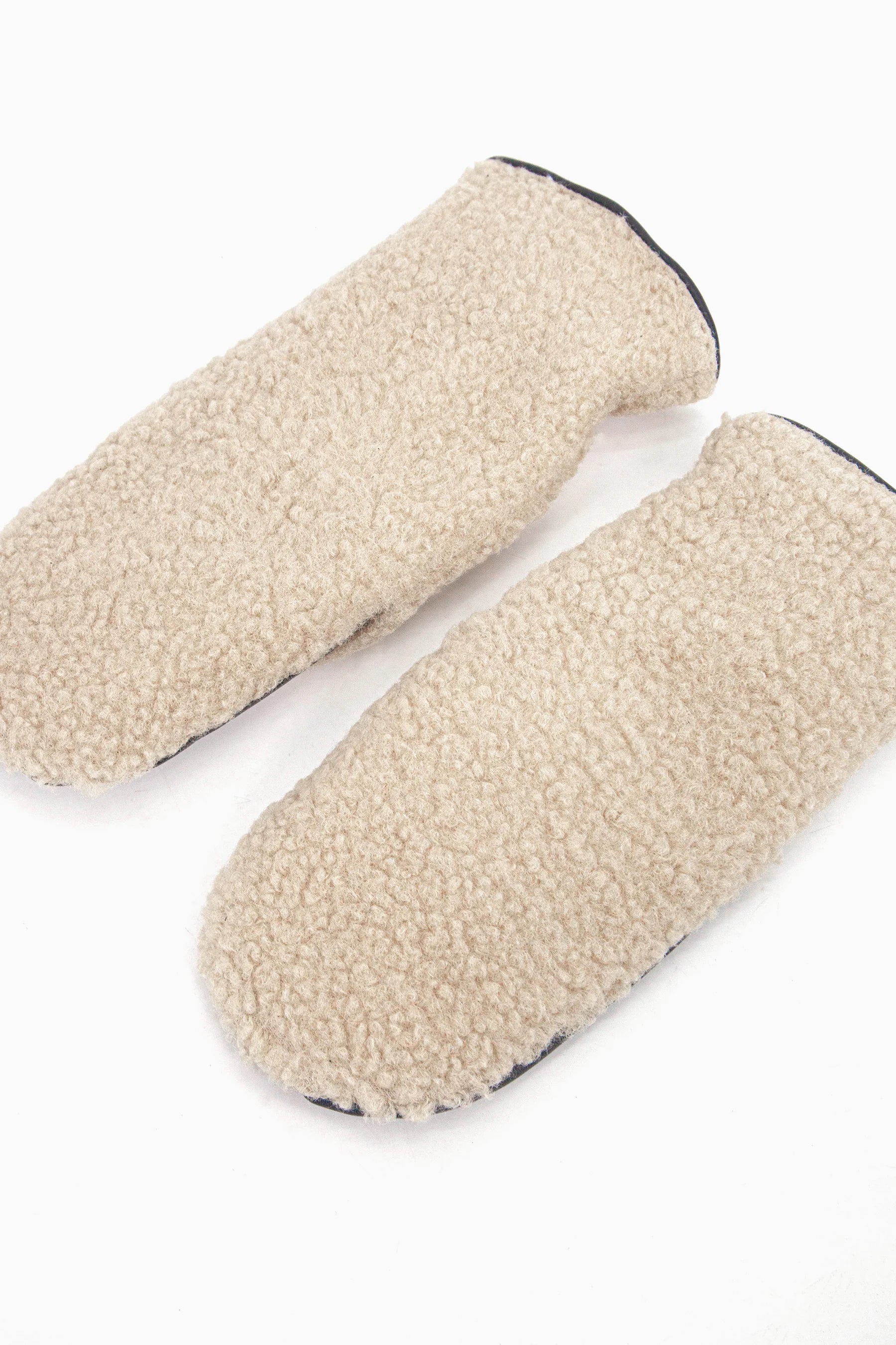 Cream Borg Fleece Mittens
