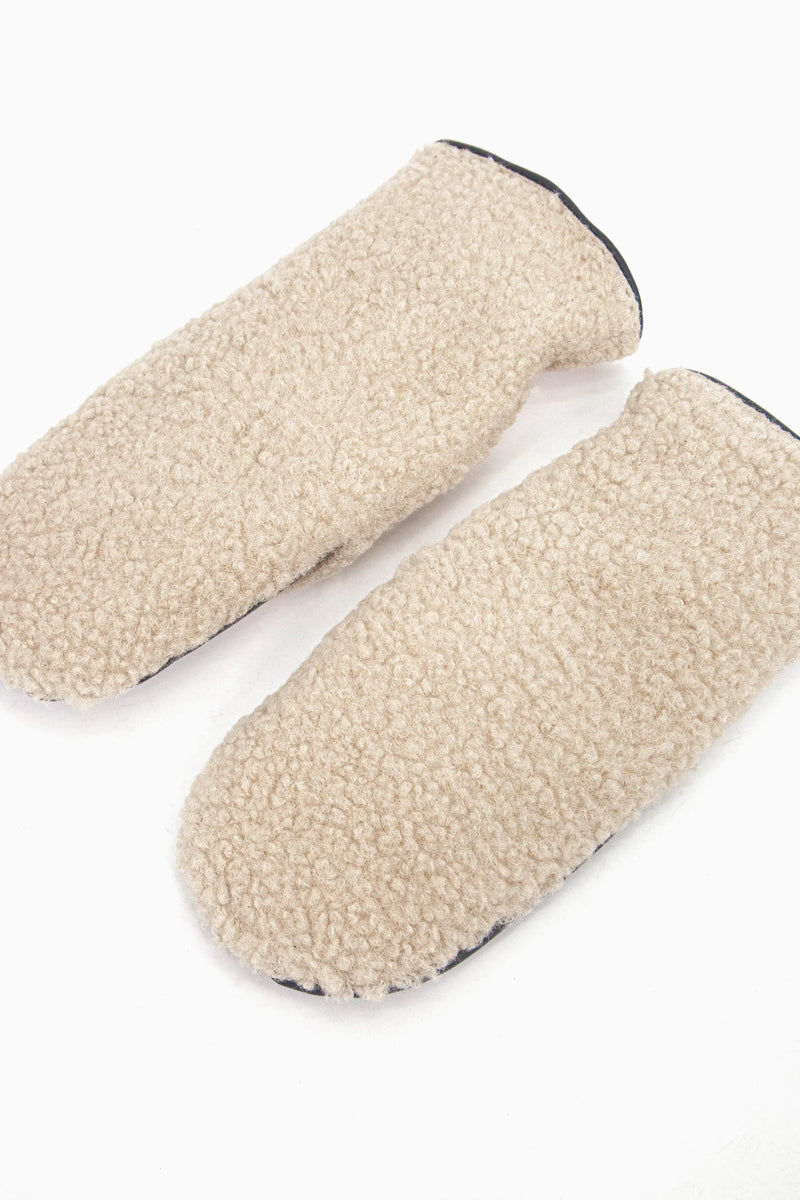 Cream Borg Fleece Mittens