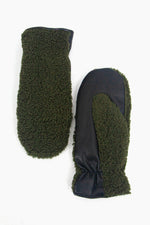Khaki Borg Fleece Mittens
