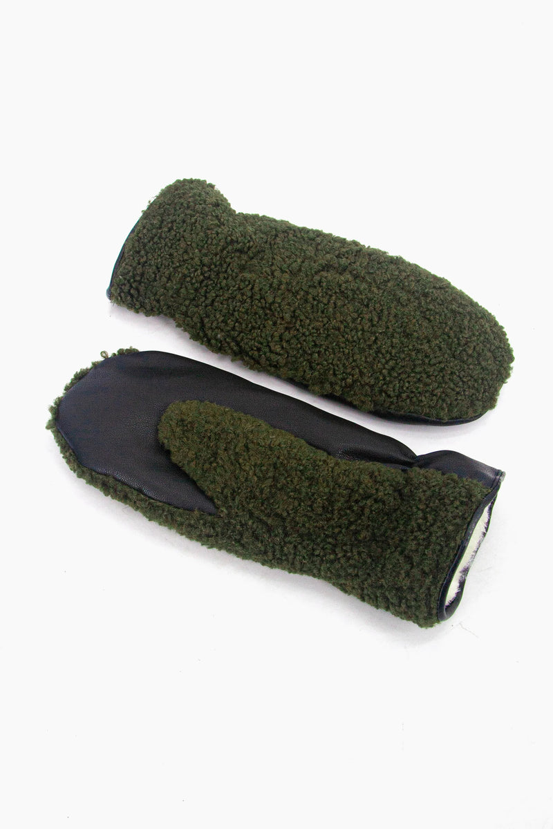 Khaki Borg Fleece Mittens