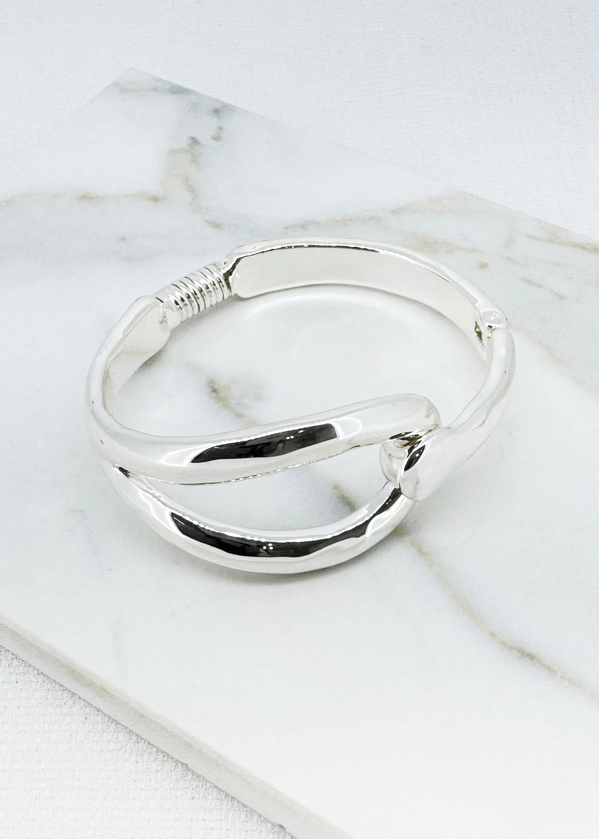 Silver double looped hinged bangle