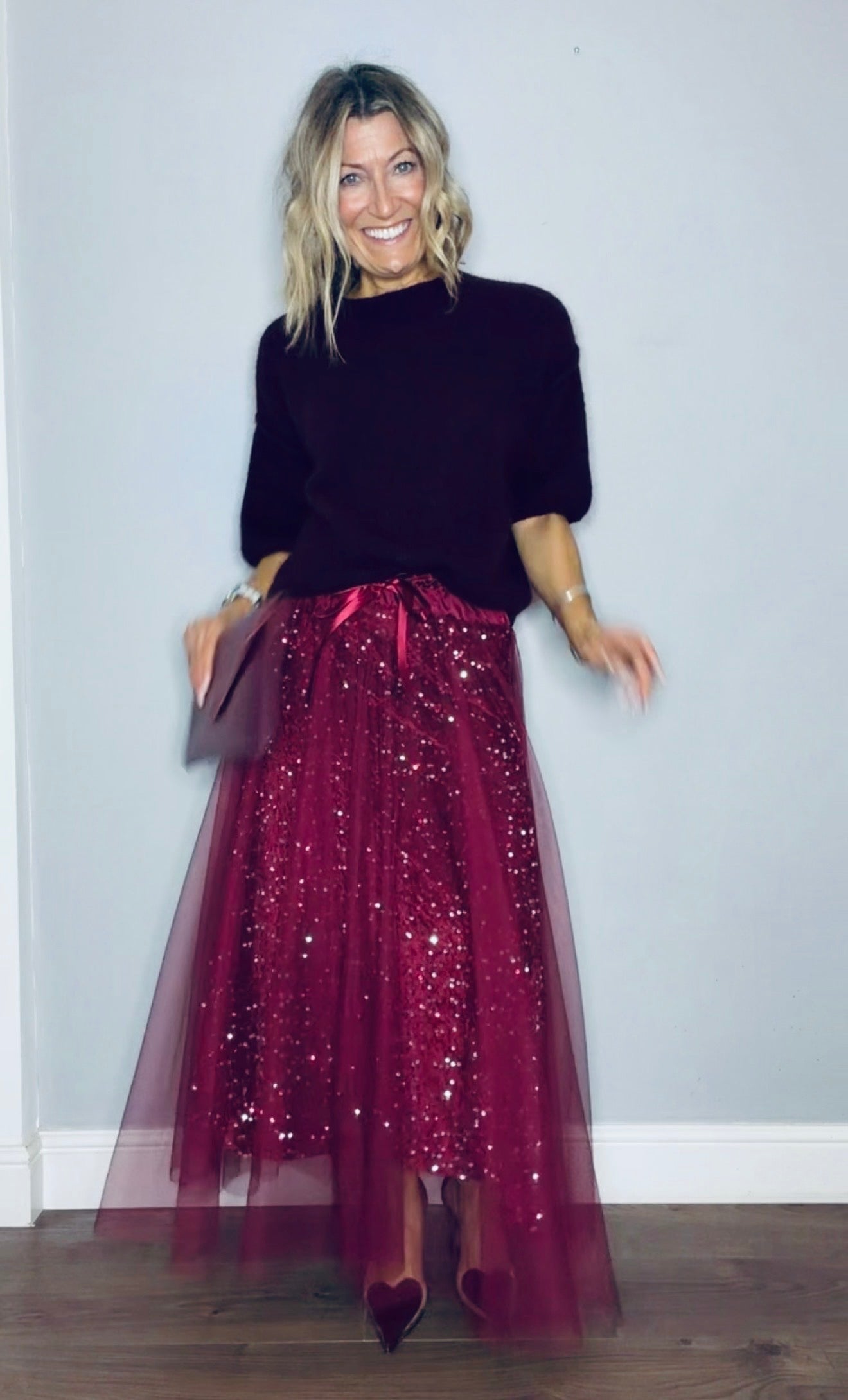 Sequin Tulle Skirt Plum