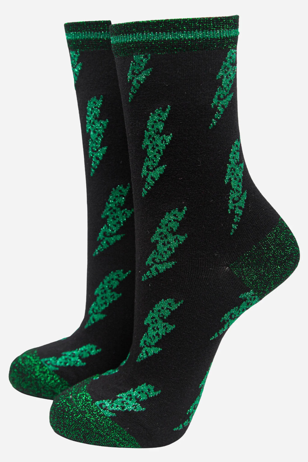 Green Glitter Lightning Bolt Socks