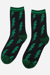 Green Glitter Lightning Bolt Socks