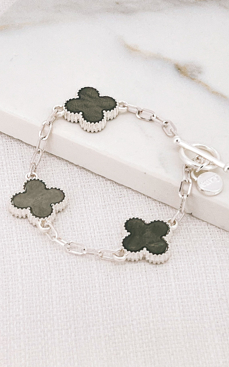 Envy Silver & Grey Clover T-bar bracelet