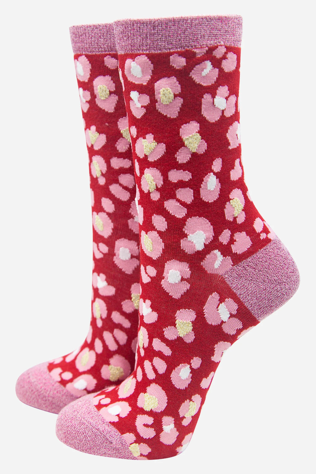 Red & Pink  Animal Print Glitter Socks