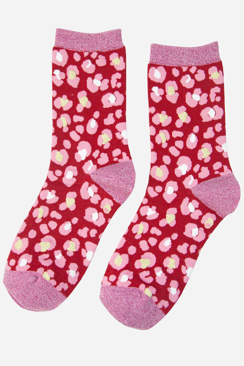 Red & Pink  Animal Print Glitter Socks