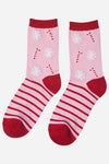 Pink & Red Candy Stripe & Snowflake Socks