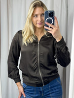 Sasha Satin Bomber Jacket Chocolate
