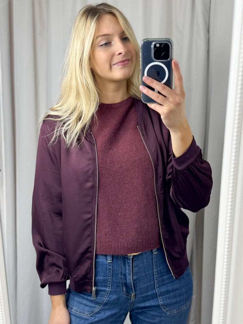 Sasha Satin Bomber Jacket Bordo