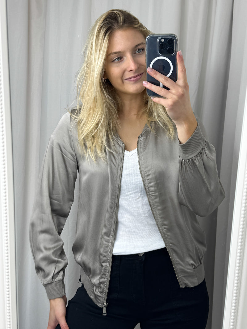 Sasha Satin Bomber Jacket Mink