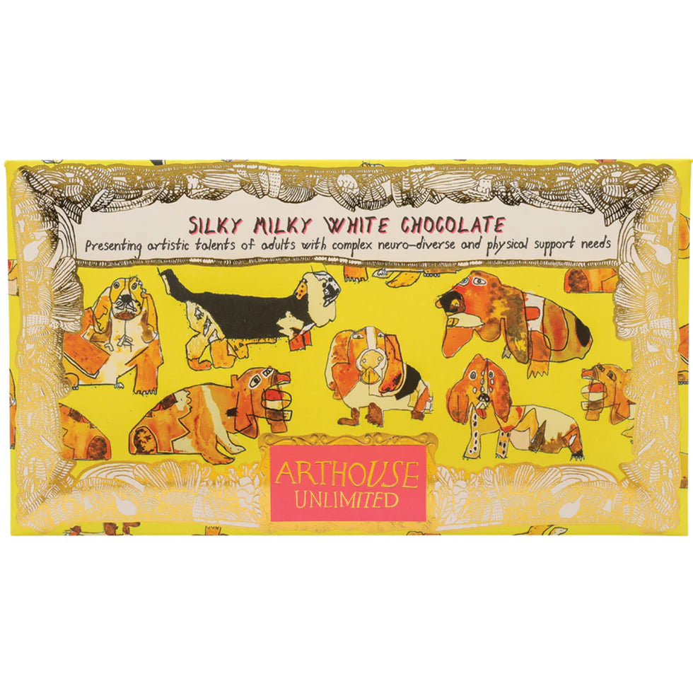 Arthouse Happy Hounds, Silky Milky White Chocolate Bar with Madagascan Vanilla