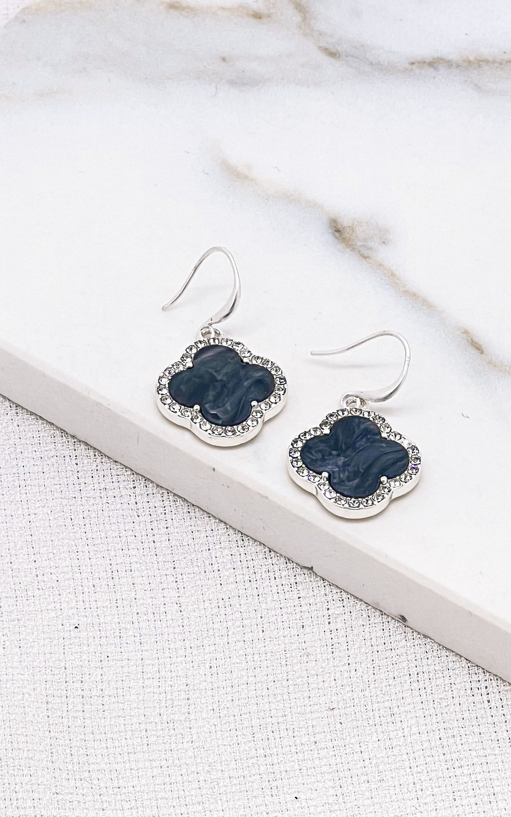 Envy Silver & Crystal Black Clover Earrings