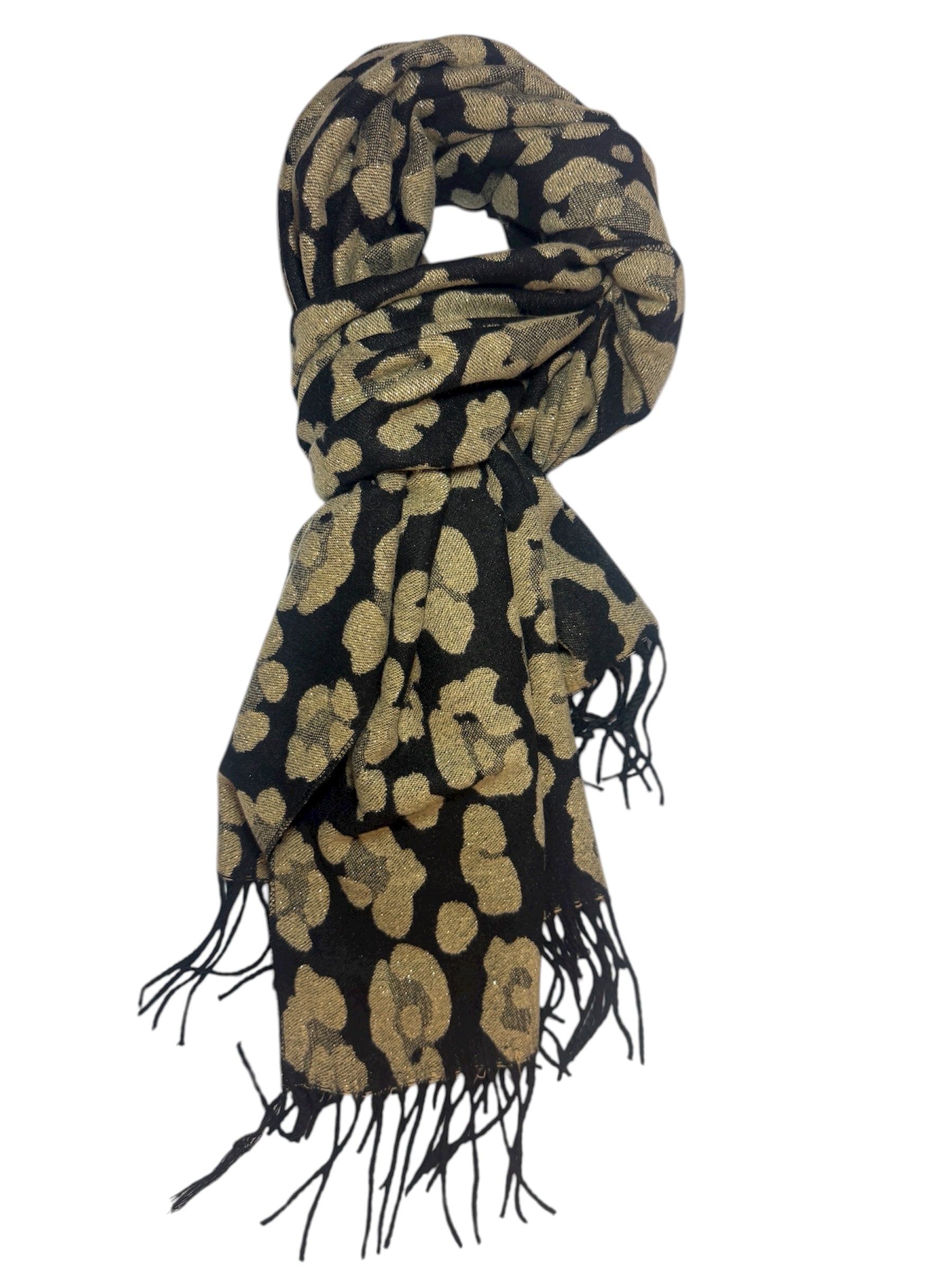 Black & Gold Glitter Leopard Print Scarf