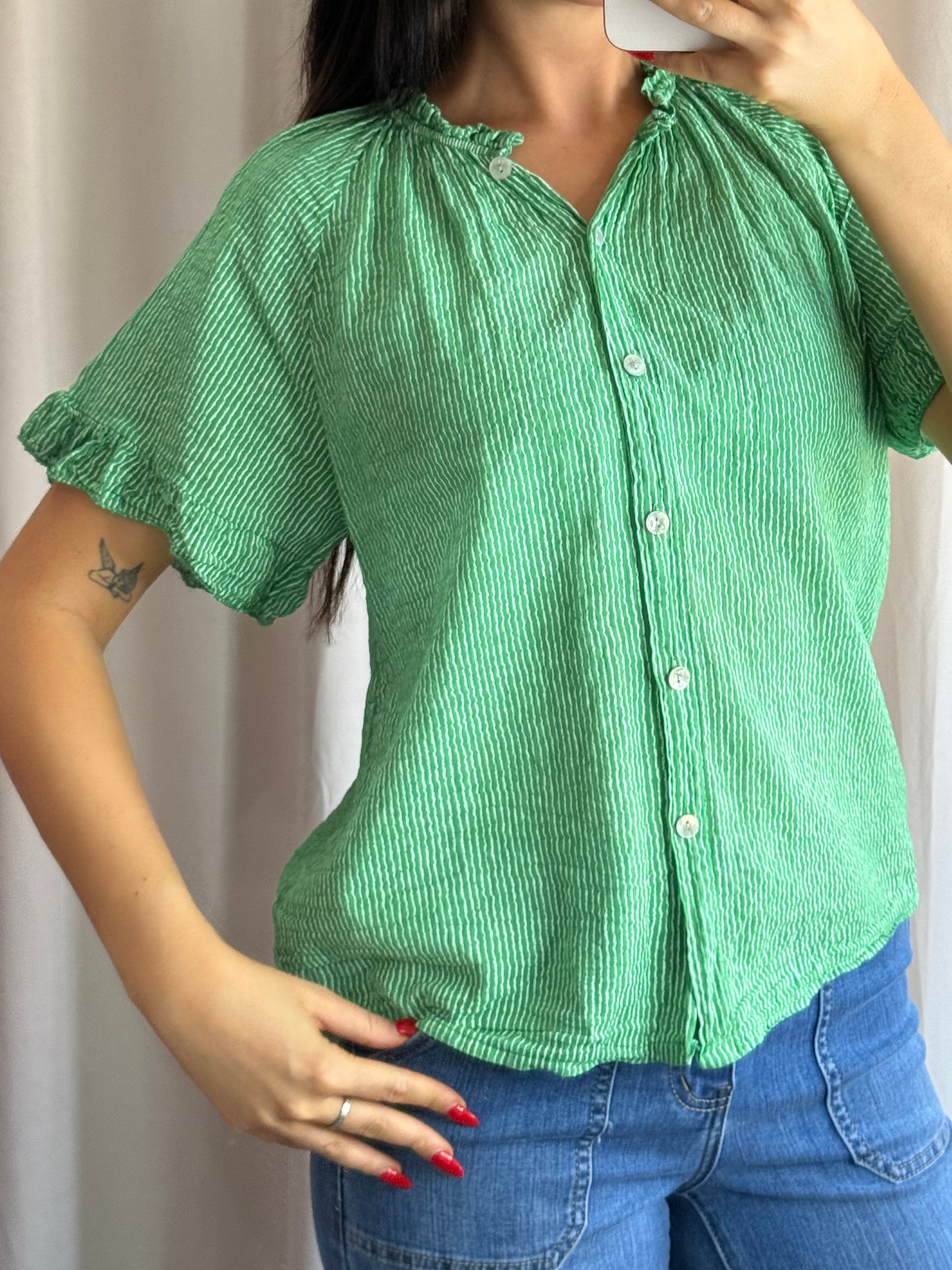 Coco Blouse Emerald Stripe