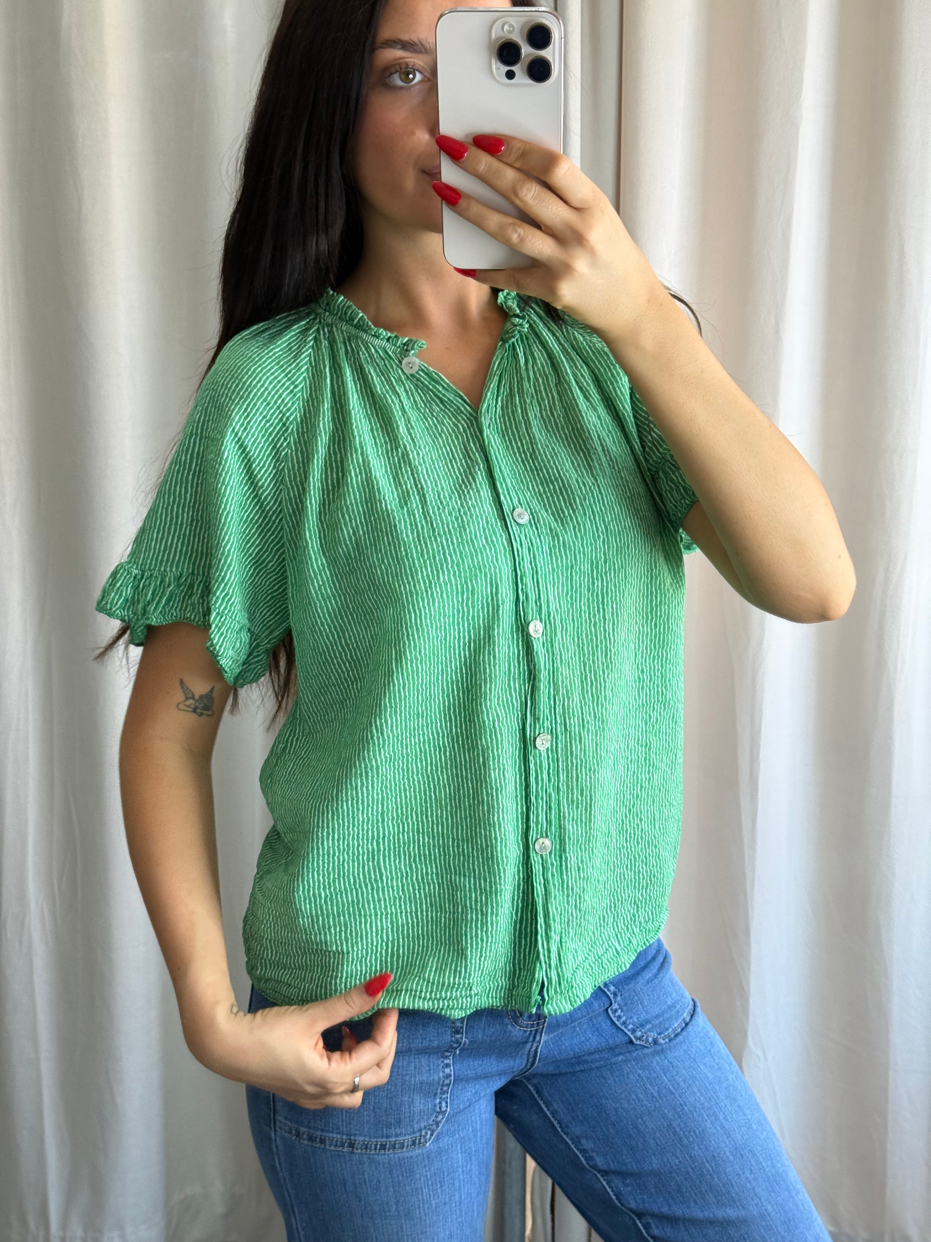 Coco Blouse Emerald Stripe