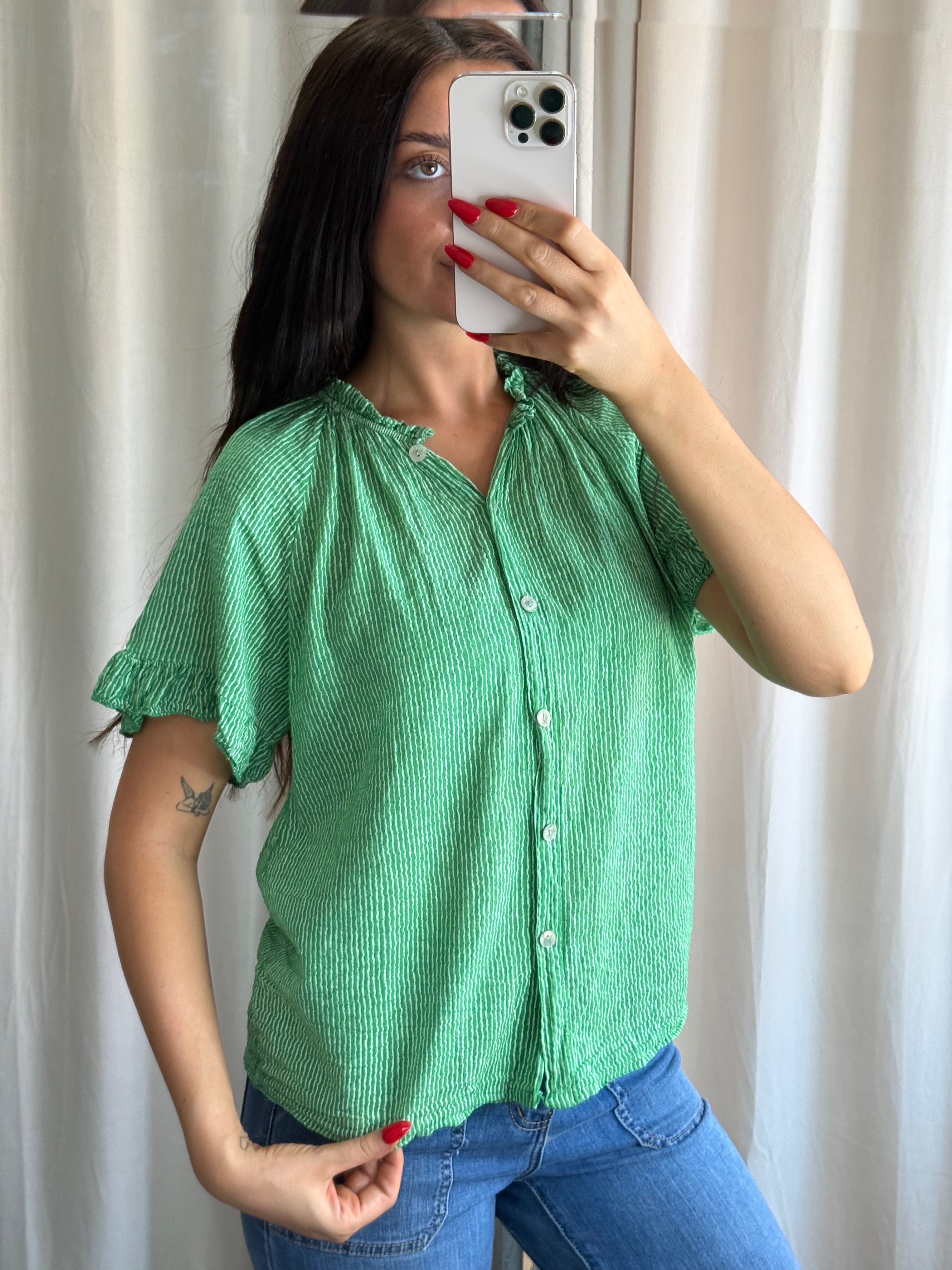 Coco Blouse Emerald Stripe