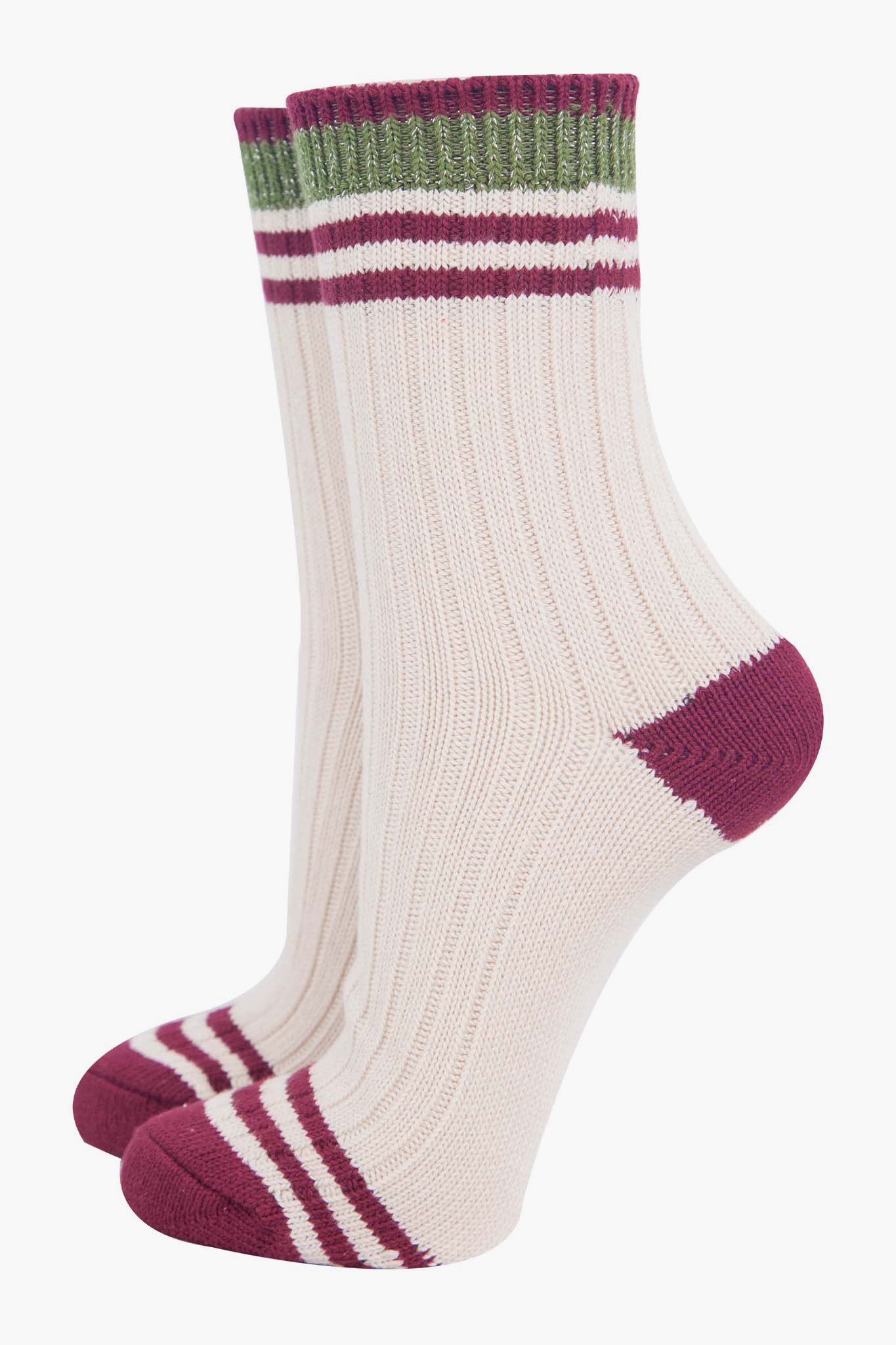 Cream Varsity Stripe Socks