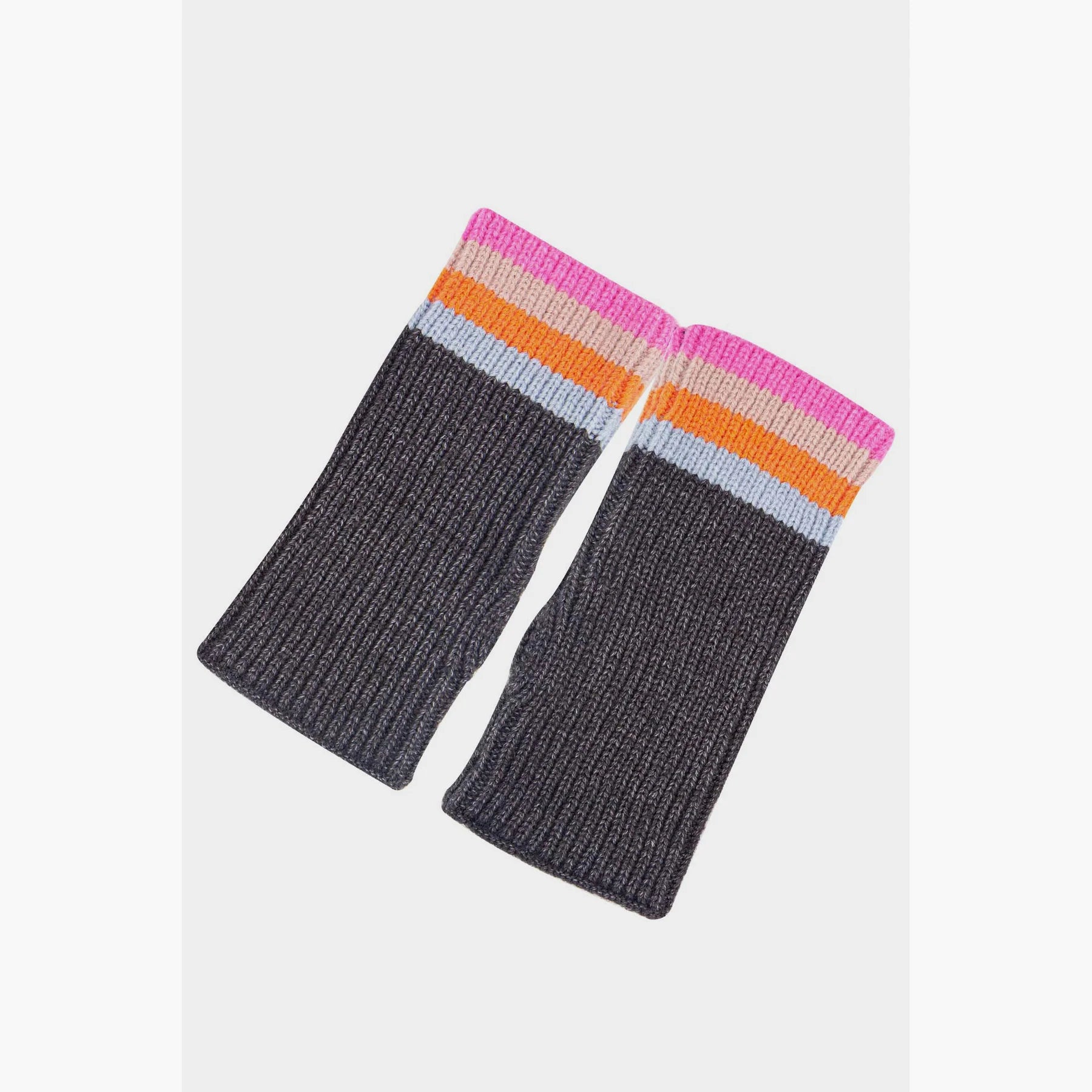 Dark Grey Rainbow Stripe Wrist Warmers