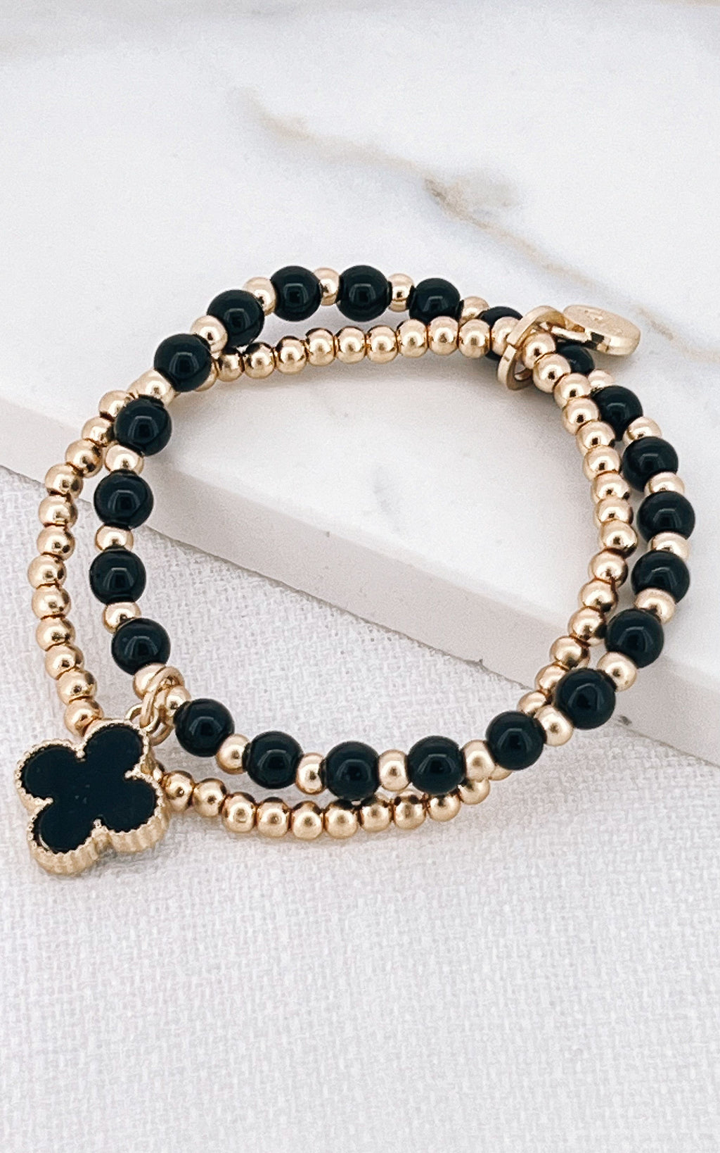 Envy Gold & Black Clover Double Bracelet