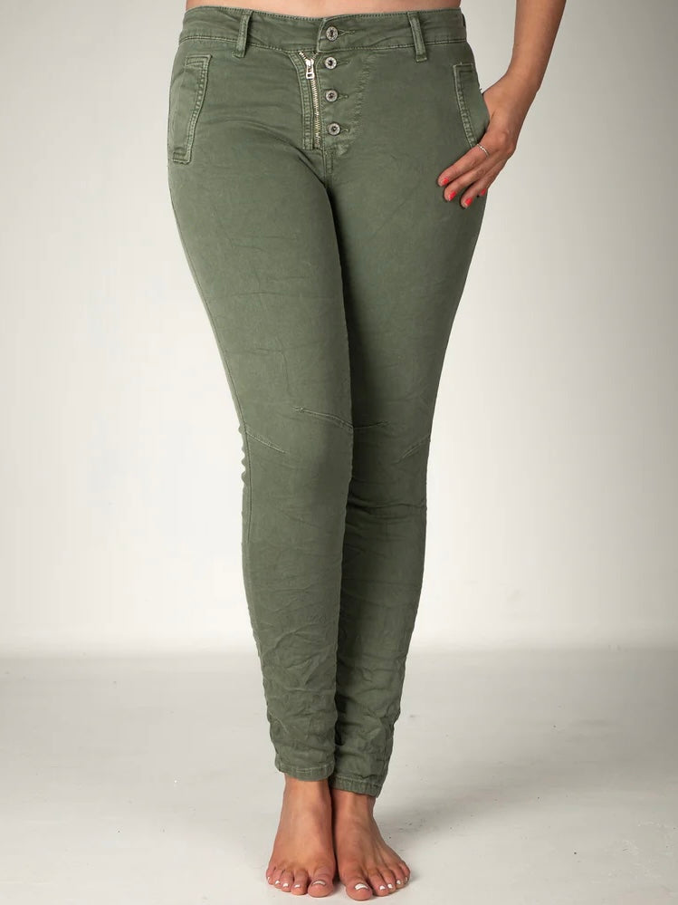 Melly & Co Khaki 4 Button Hole Detail Jeans