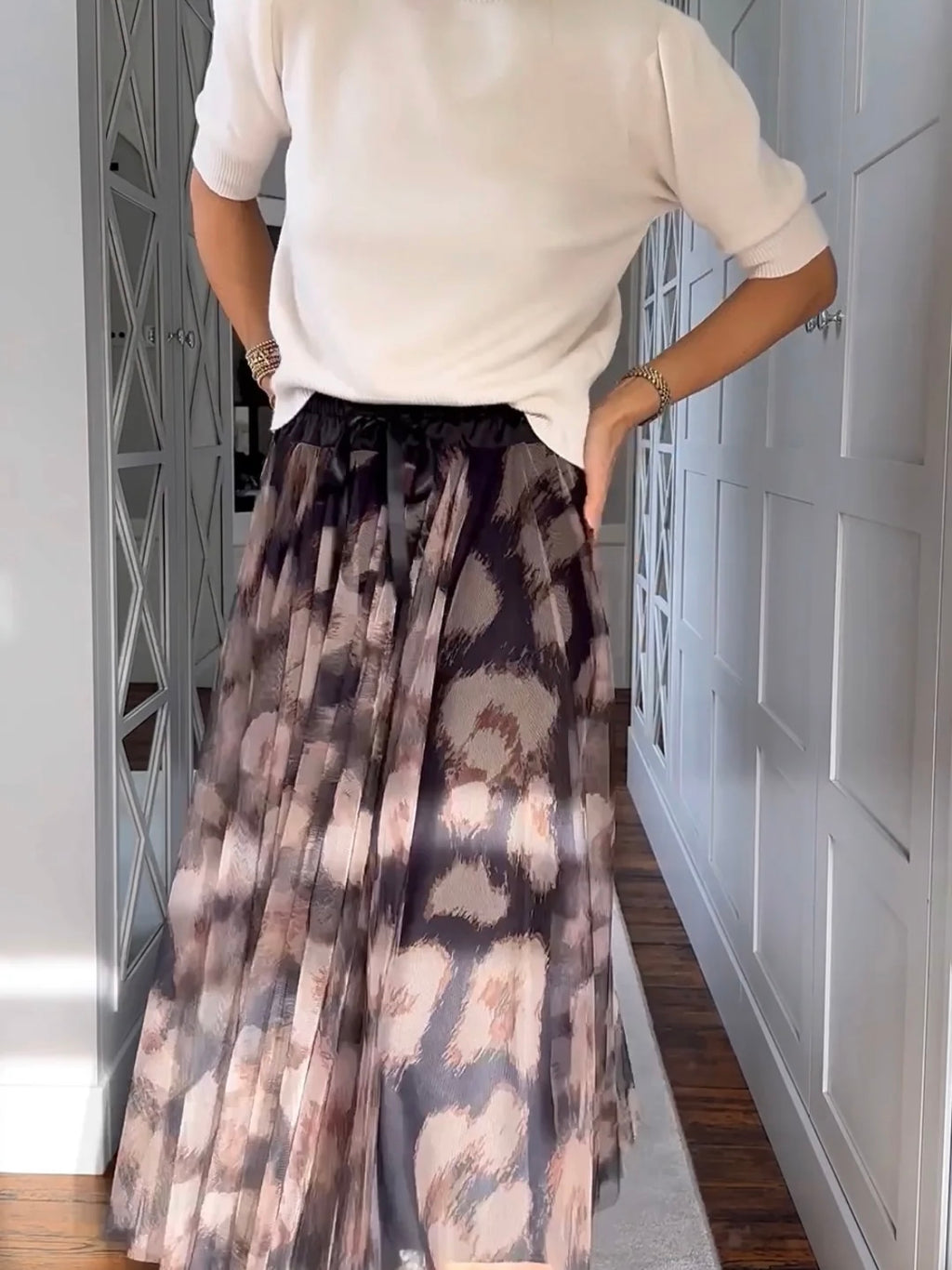 Leopard Print Tulle Skirt Camel