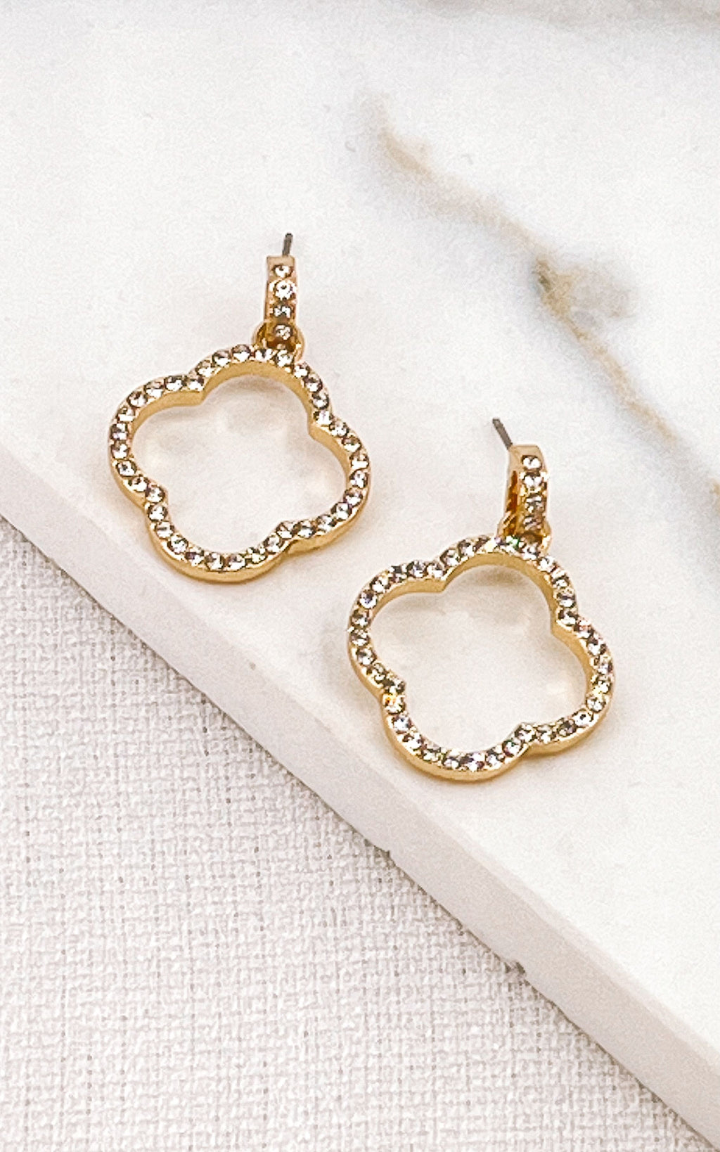 Envy Gold & Crystal Large Clover Earrings