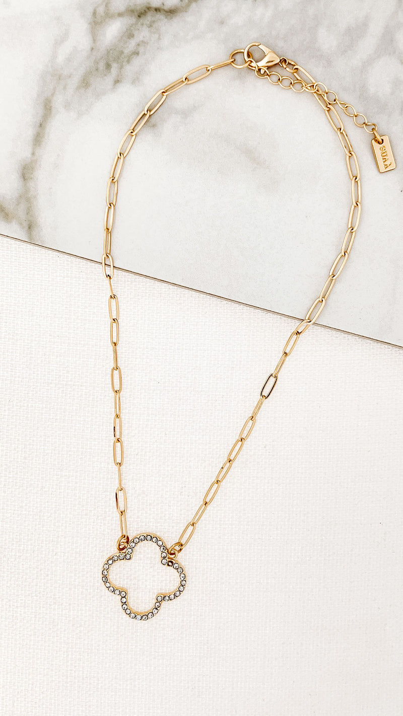 Envy Gold & Crystal Large Clover Necklace