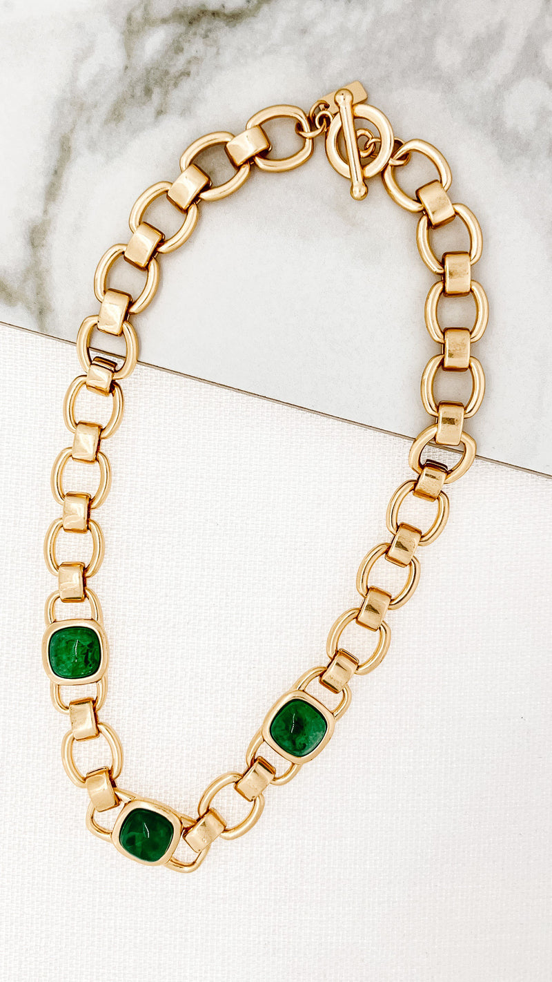 Envy Chunky Gold & Green Necklace