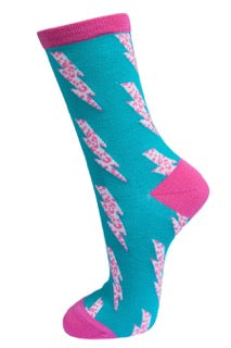 Turquoise and Pink Lightning Bolt Socks