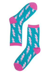 Turquoise and Pink Lightning Bolt Socks