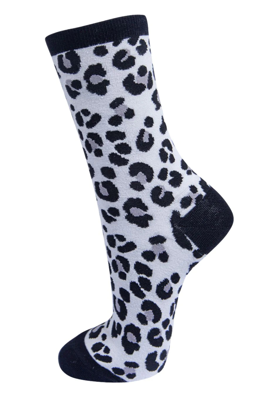 Grey & Black Leopard Print Socks