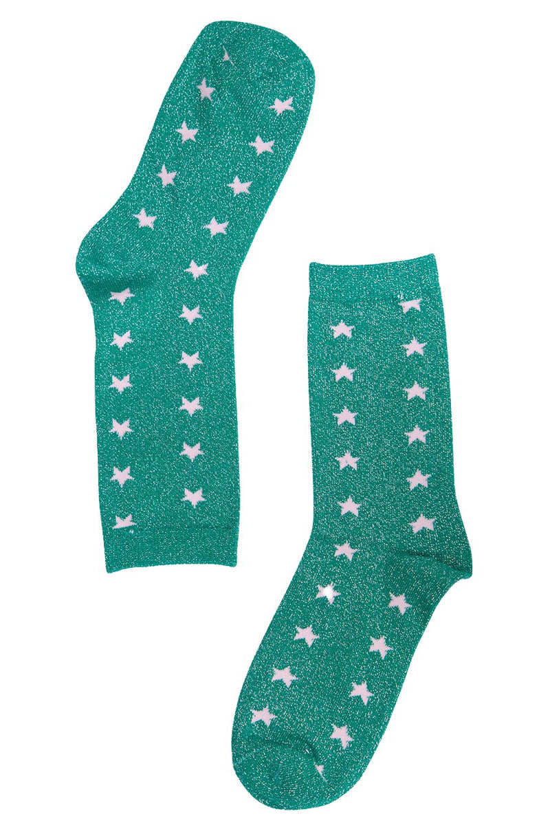 Green & Pink Star Glitter Socks