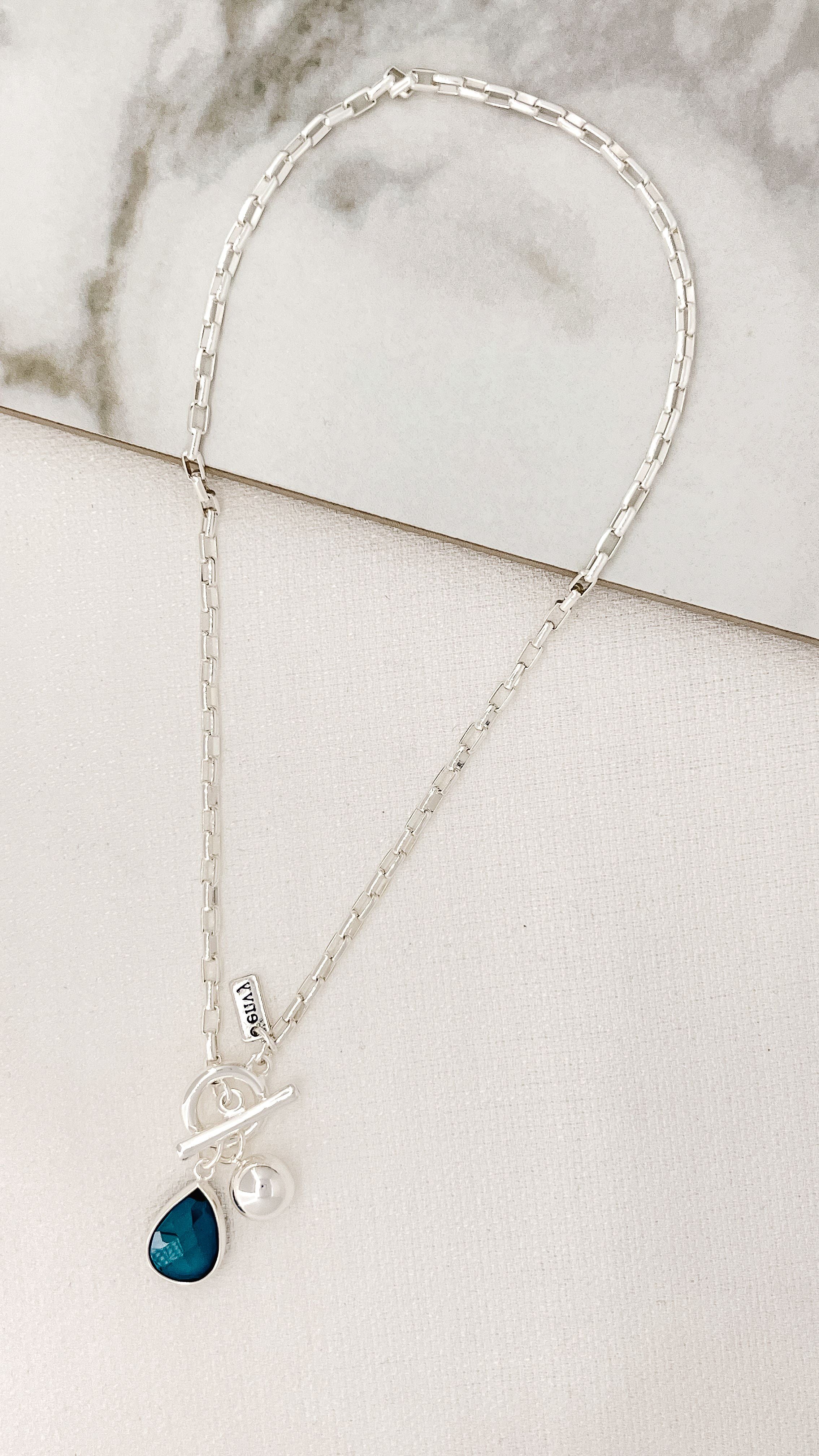 Envy Silver & Green T Bar Necklace